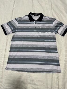 Carabou Casual Short Sleeve Polo - Textured Stripe Pattern - Men's M